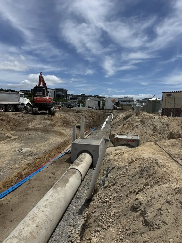 Concrete stormwater pipe run into a drainage pit on the Gold Coast