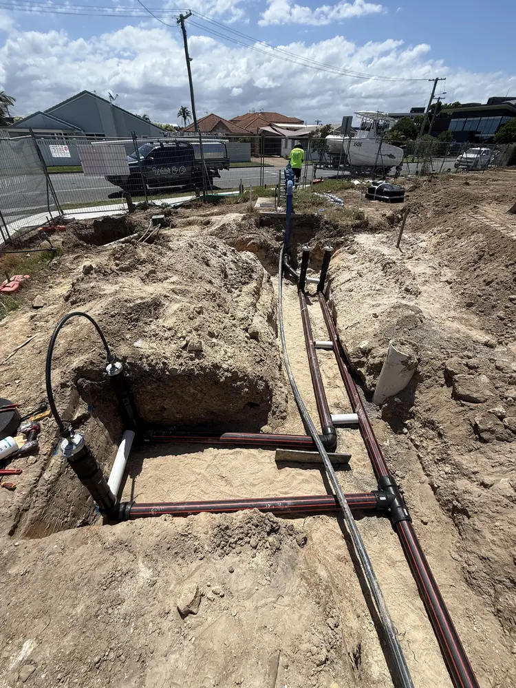 Underground electrical and stormwater conduit run on a Gold Coast civil site